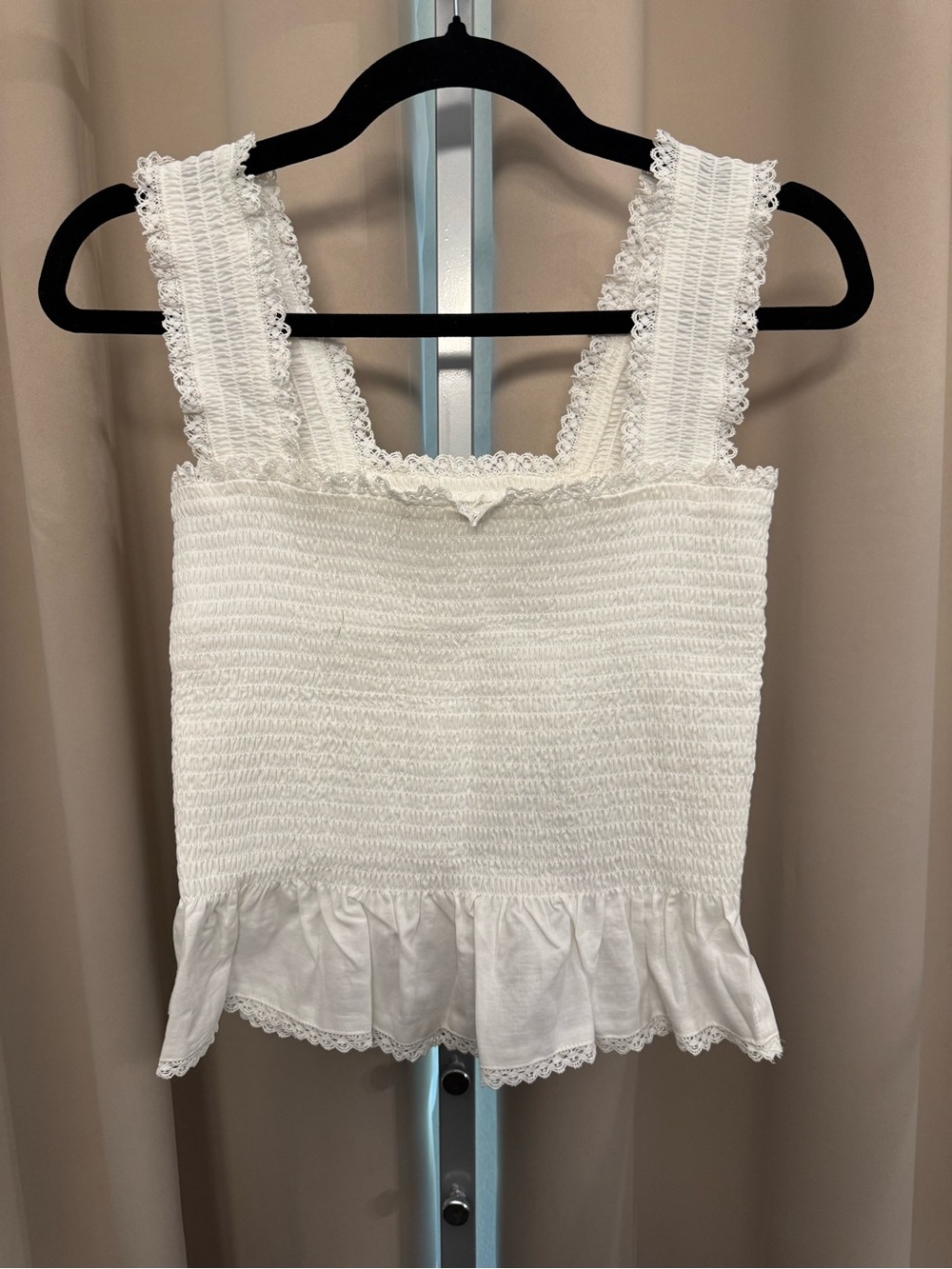 Reformation White Smocked Ruffle Tank Top